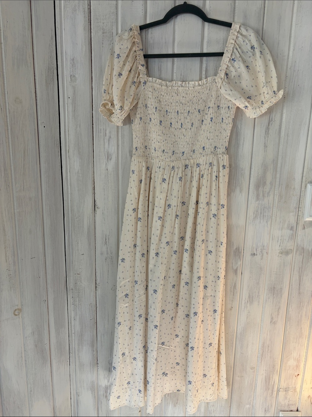 Storia Cream Midi Dress with Blue Floral Print